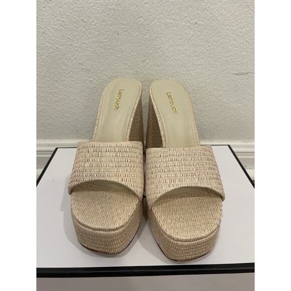 NEW With Box LARROUDE Dolly Slip On Platform High Heel Size 7.5 Raffia Natural - Picture 4 of 8